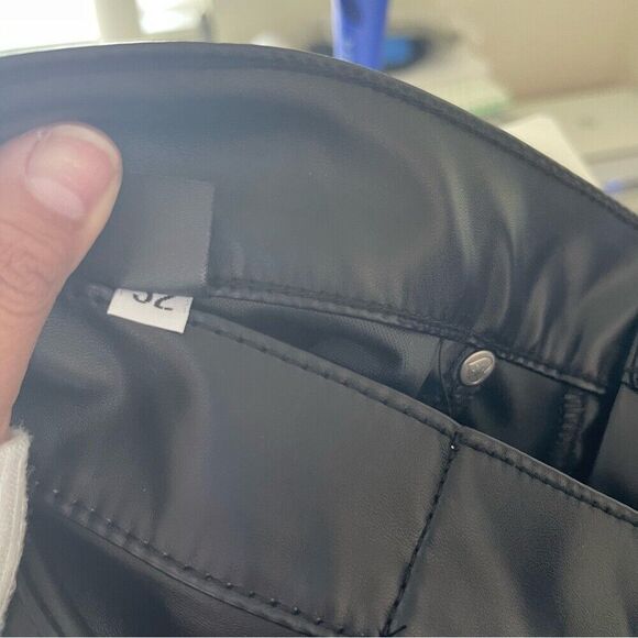 Revice Pants Size 32 Black Vegan Leather Uptown Happy Hour Straight Slit Leg - Picture 6 of 15